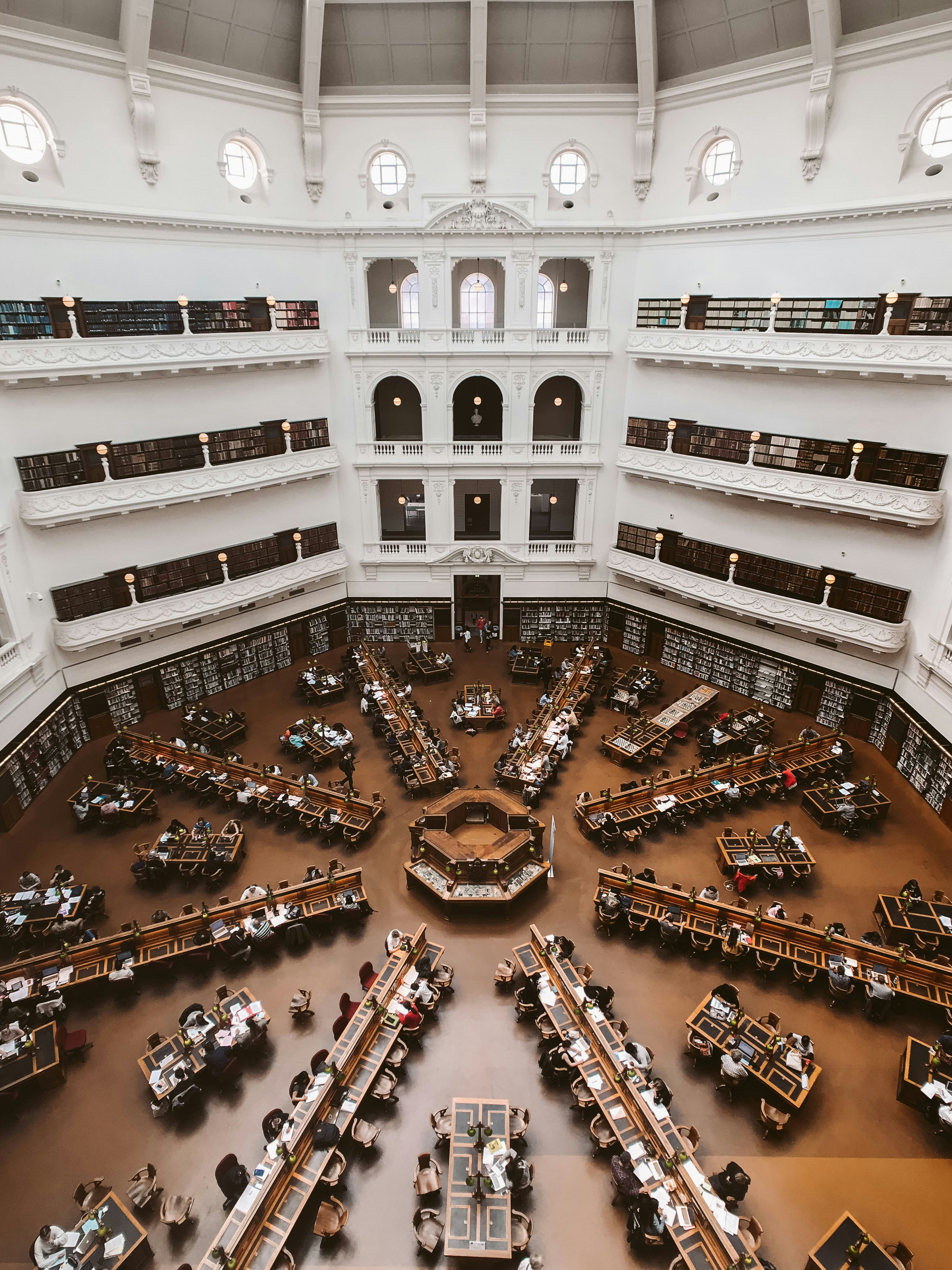 aerial photography of inside of library building